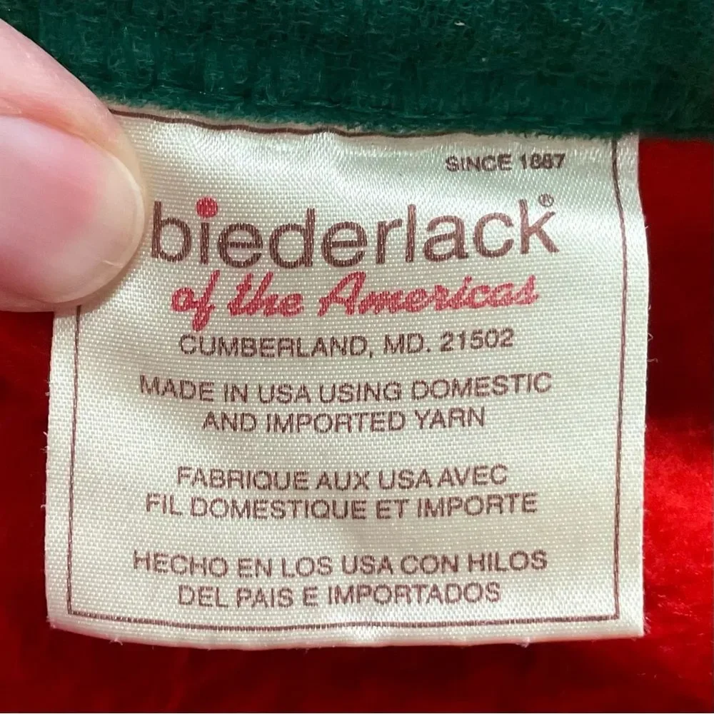 Vintage Biederlack Santa Claus Blanket Holiday Christmas Made in USA Red Green
